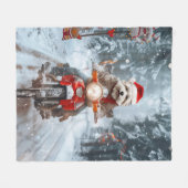 マルチーズドッグライディングオートバイクリスマス フリースブランケット (正面(横))