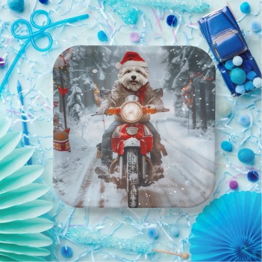 マルチーズドッグライディングオートバイクリスマス ペーパープレート (パーティー)