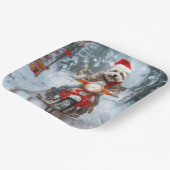 マルチーズドッグライディングオートバイクリスマス ペーパープレート (傾斜あり)