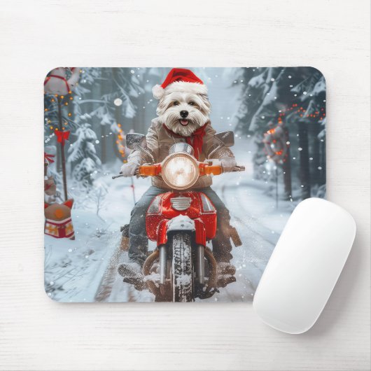 マルチーズドッグライディングオートバイクリスマス マウスパッド (マウス)