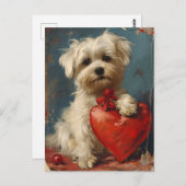 マルチーズドッグヴィンテージバレンタインデー ポストカード (正面/裏面)