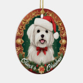 マルチーズドッグ初めてのクリスマス セラミックオーナメント (右)