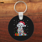 マルチーズドッグ醜いクリスマスライトサンタハットマルチーズドッグ キーホルダー (正面)
