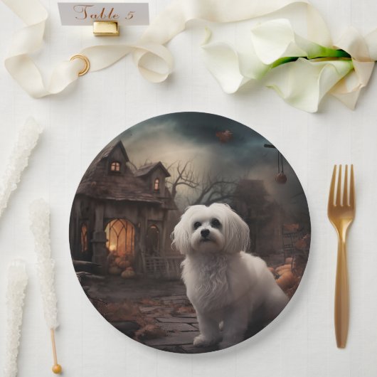 マルチーズハロウィンホラー ペーパープレート (ウェディング)