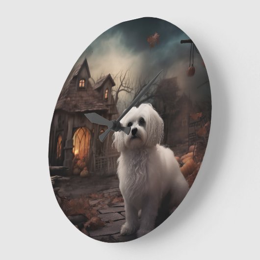 マルチーズハロウィンホラー ラージ壁時計 (傾斜)
