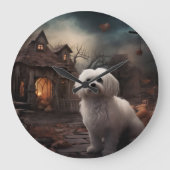 マルチーズハロウィンホラー ラージ壁時計 (正面)