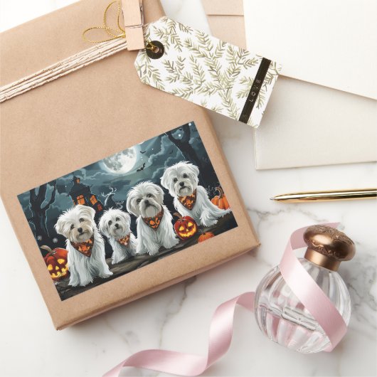 マルチーズハロウィン不気味 長方形シール (ギフト)