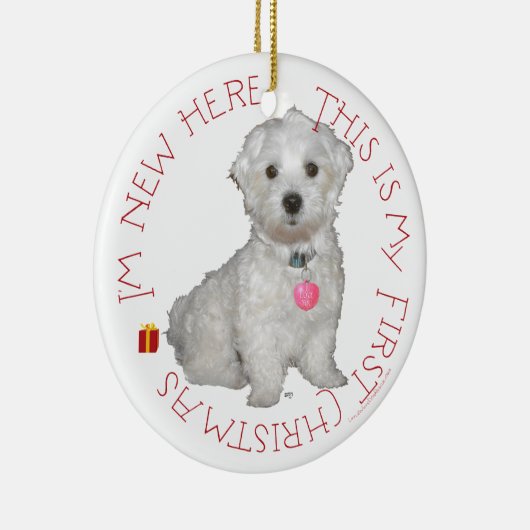 マルチーズバックアップ初めてのクリスマス セラミックオーナメント (右)