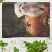 マルチーズパピーオータムデライトカボチャ キッチンタオル (折り畳み)