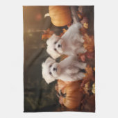 マルチーズパピーオータムデライトカボチャ キッチンタオル (縦)