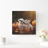 マルチーズパピーオータムデライトカボチャ スクエア壁時計 (ホーム)