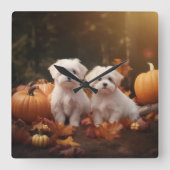 マルチーズパピーオータムデライトカボチャ スクエア壁時計 (正面)