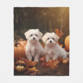 マルチーズパピーオータムデライトカボチャ フリースブランケット (正面)