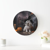 マルチーズパンプキンズハロウィンホラー ラージ壁時計 (ホーム)