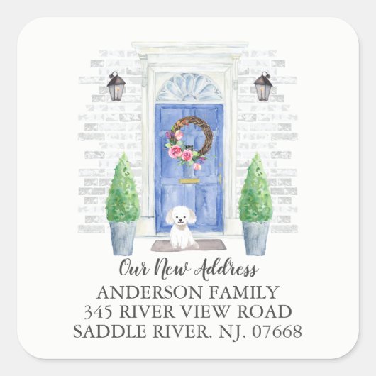 マルチーズブルードア新しい住所ラベルシール スクエアシール (正面)