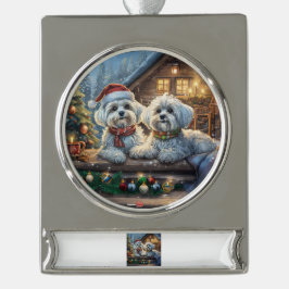 マルチーズホリデーデザインバイリッチアメンギル シルバープレートバナーオーナメント
