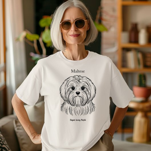 マルチーズポートレートブラックラインイラストレーション トライブレンドＴシャツ