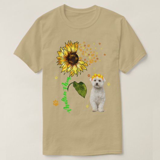 マルチーズママかわいいヒマワリ犬ポーズオーナーラバーファ Tシャツ (デザイン正面)