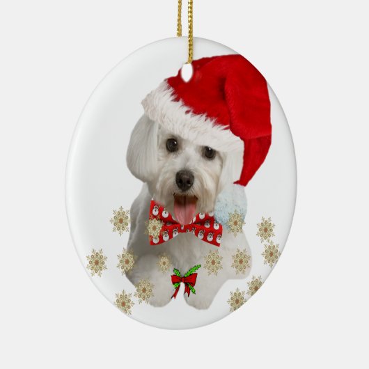 マルチーズメリークリスマスプレゼント セラミックオーナメント (右)
