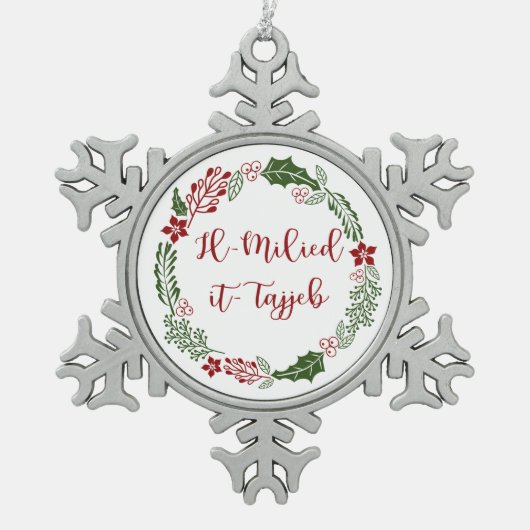 マルチーズメリークリスマスリースイルミライドit-tajjeb スノーフレークピューターオーナメント (正面)