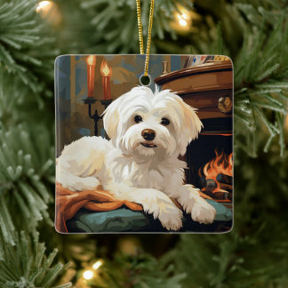 マルチーズユニーククリスマス、愛犬家への贈り物 セラミックオーナメント