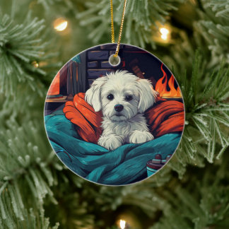 マルチーズユニーククリスマス、愛犬家への贈り物 セラミックオーナメント