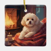 マルチーズユニーククリスマス、愛犬家への贈り物 セラミックオーナメント (正面)