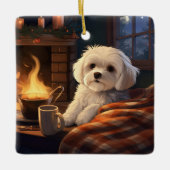 マルチーズユニーククリスマス、愛犬家への贈り物 セラミックオーナメント (正面)