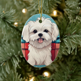 マルチーズユニーククリスマス、愛犬家への贈り物 セラミックオーナメント