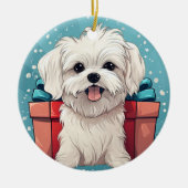 マルチーズユニーククリスマス、愛犬家への贈り物 セラミックオーナメント (正面)