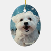 マルチーズユニーククリスマス、愛犬家への贈り物 セラミックオーナメント (正面)