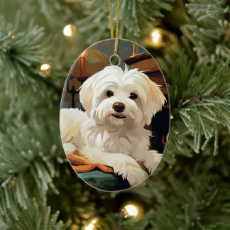 マルチーズユニーククリスマス、愛犬家への贈り物 セラミックオーナメント