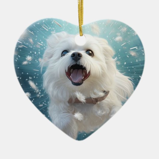 マルチーズユニーククリスマス、愛犬家への贈り物 セラミックオーナメント (正面)