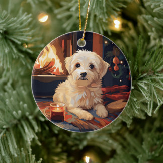 マルチーズユニーククリスマス、愛犬家への贈り物 セラミックオーナメント