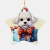 マルチーズユニーククリスマス、愛犬家への贈り物 セラミックオーナメント (正面)