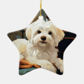 マルチーズユニーククリスマス、愛犬家への贈り物 セラミックオーナメント (正面)