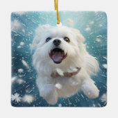 マルチーズユニーククリスマス、愛犬家への贈り物 セラミックオーナメント (正面)
