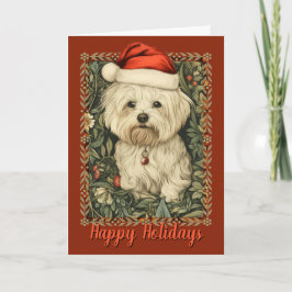 マルチーズヴィンテージウィリアムモリスクリスマスカード サンキューカード