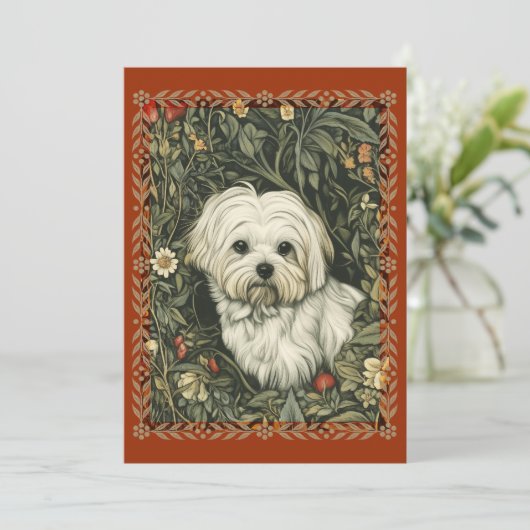 マルチーズヴィンテージウィリアムモリススタイルフローラ 招待状 (スタンド正面)