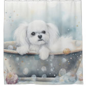 マルチーズ入り浴槽水彩犬アート シャワーカーテン (正面)