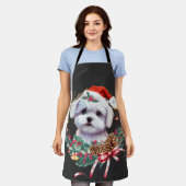 マルチーズ子犬のクリスマス、クリスマスマルチーズ犬 エプロン (着用した状態)