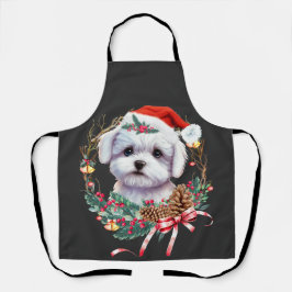 マルチーズ子犬のクリスマス、クリスマスマルチーズ犬 エプロン