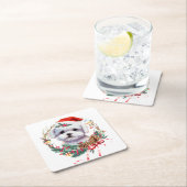 マルチーズ子犬のクリスマス、クリスマスマルチーズ犬 スクエアペーパーコースター (インサイチュ)