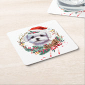 マルチーズ子犬のクリスマス、クリスマスマルチーズ犬 スクエアペーパーコースター (アングル)