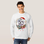 マルチーズ子犬のクリスマス、クリスマスマルチーズ犬 Tシャツ (正面フル)