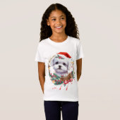 マルチーズ子犬のクリスマス、クリスマスマルチーズ犬 Tシャツ (正面フル)