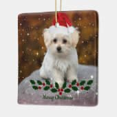 マルチーズ子犬のクリスマス セラミックオーナメント (左)