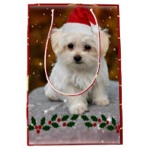マルチーズ子犬のクリスマス ミディアムペーパーバッグ (正面)