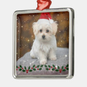 マルチーズ子犬のクリスマス メタルオーナメント (左)