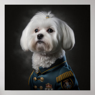 マルチーズ子犬ファンシー軍隊ポートレート ポスター